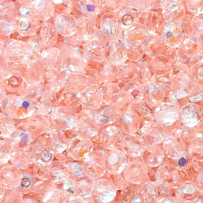 Faceted Glass Ball 4mm - Light Pink Transparent With AB