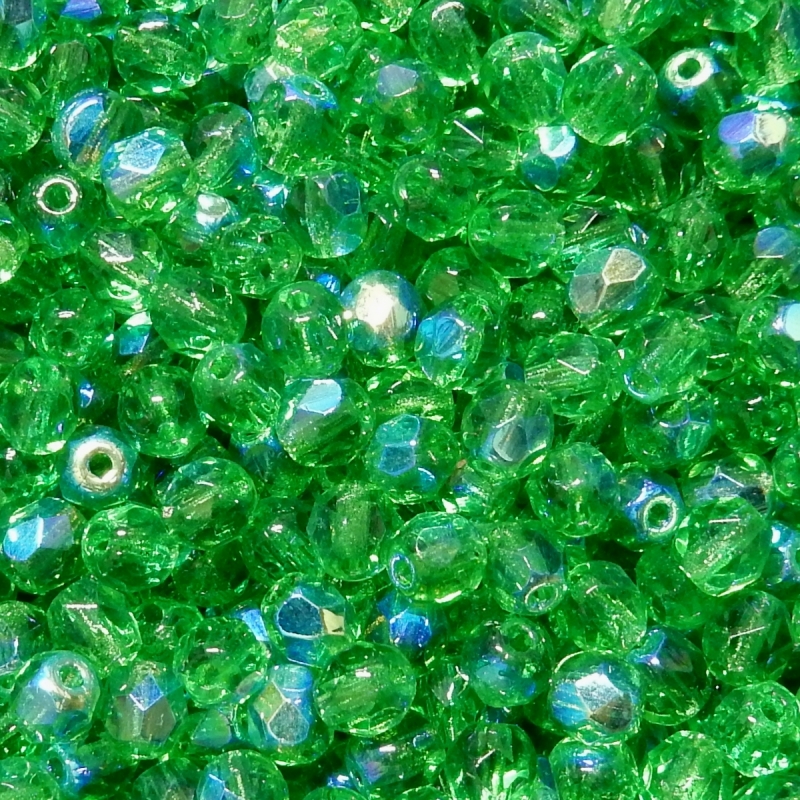 Faceted Glass Ball 4mm - Medium Green Transparent With AB
