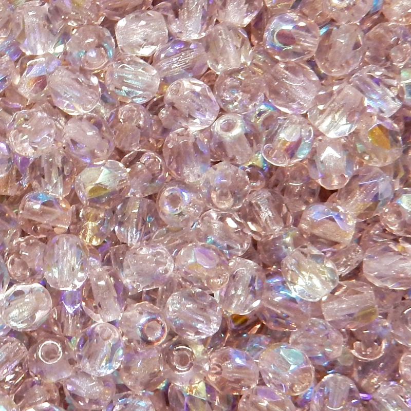 Faceted Glass Ball 4mm - Light Purple 2 Transparent With AB