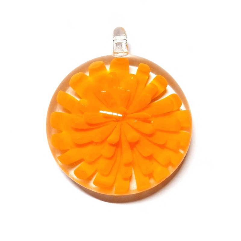 S/RF Glass Pendant With Light Orange Flower