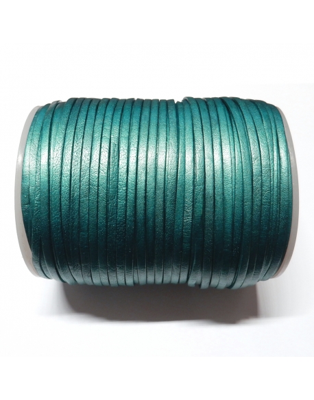 Flat Leather Cord 3mm - Metallic Turquoise