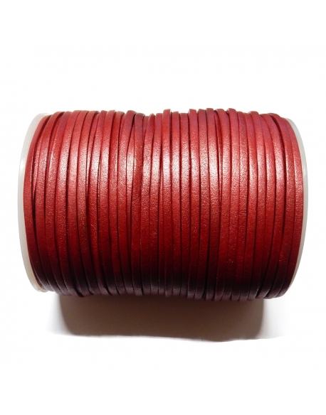 Flat Leather Cord 3mm - Metallic Red