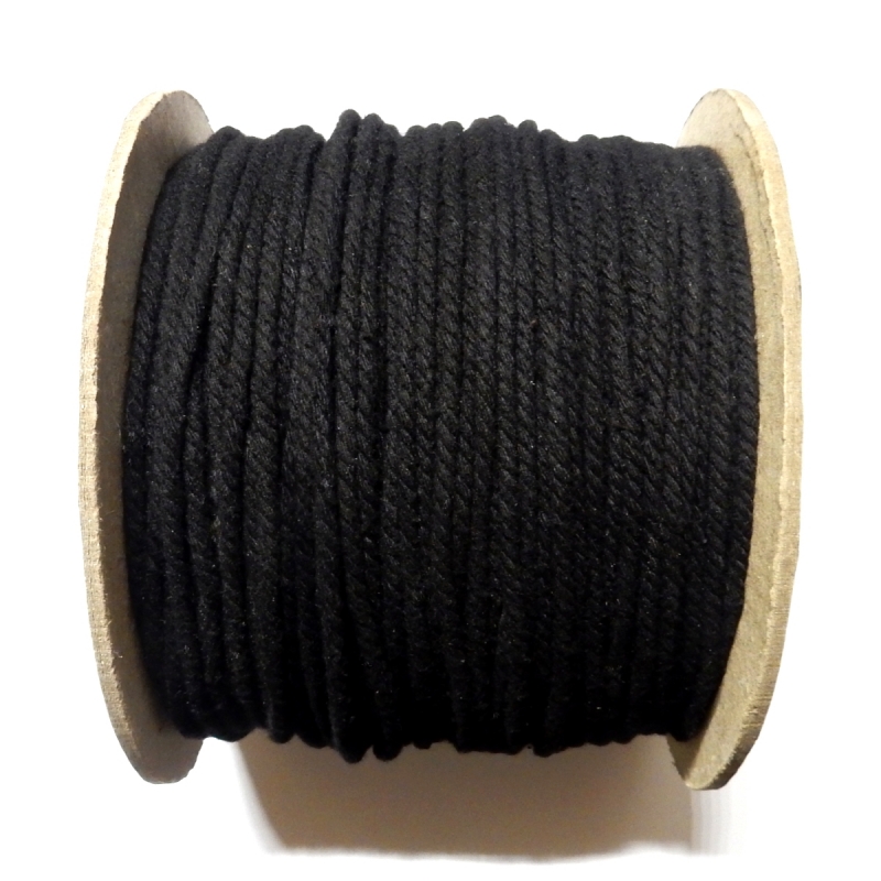 Cotton Waxed Braided Cord 3mm - Black
